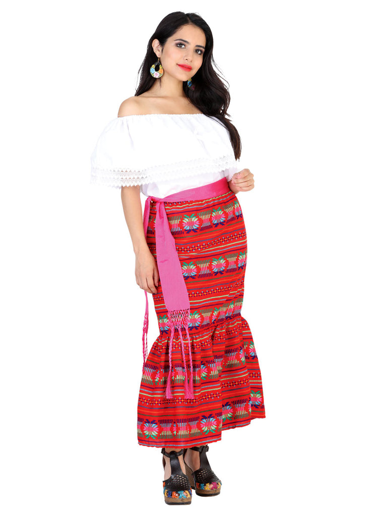 Falda de Mujer México Artesanal Bordada Artesanal Color Rojo 602098