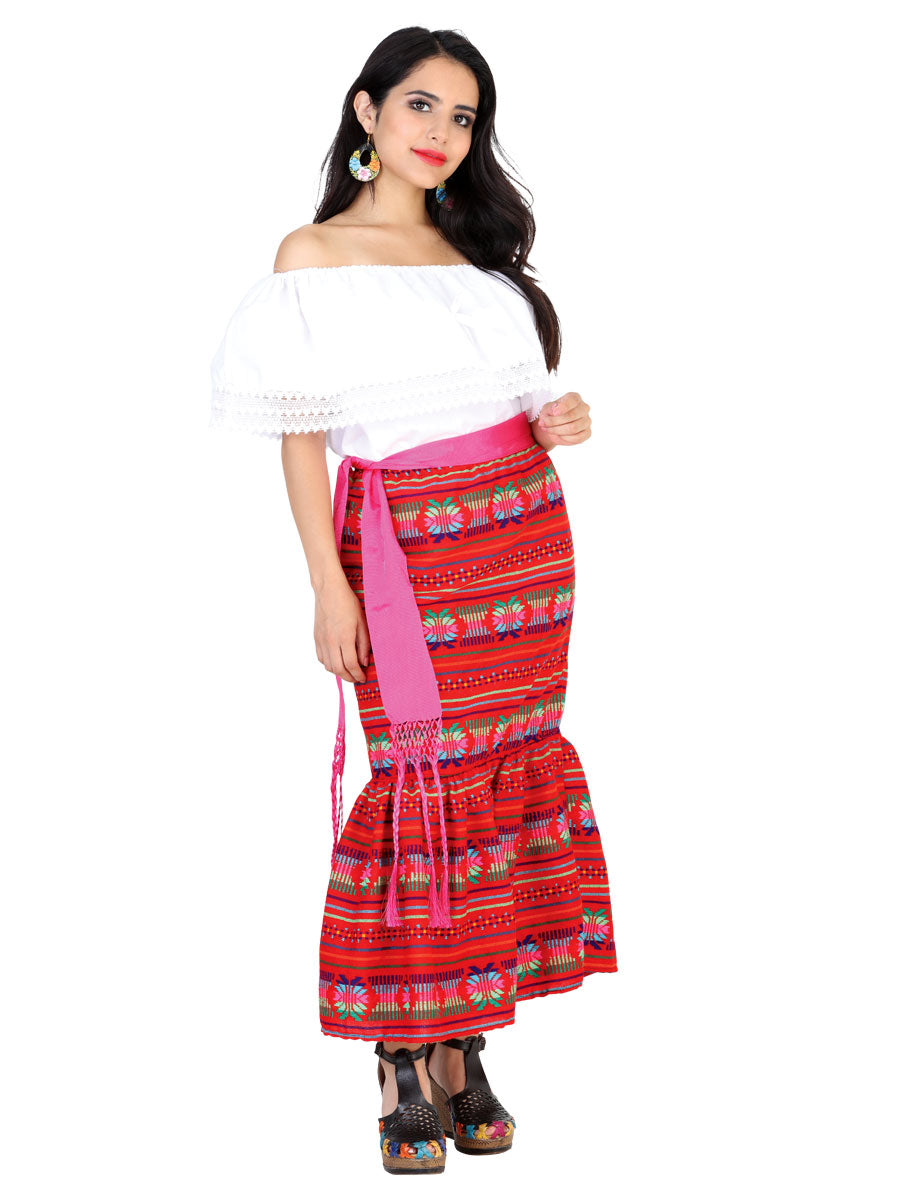 Falda de Mujer México Artesanal Bordada Artesanal Color Rojo 602098