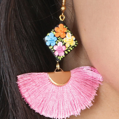 Joyeria Artesanal Aretes Mexico Artesanal Cuadrito Varios Rosa 602181