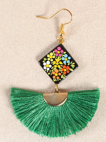 Joyeria Artesanal Aretes Mexico Artesanal Cuadrito Varios Verde 602184