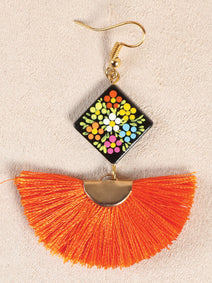 Joyeria Artesanal Aretes Mexico Artesanal Cuadrito Varios Naranja 602185