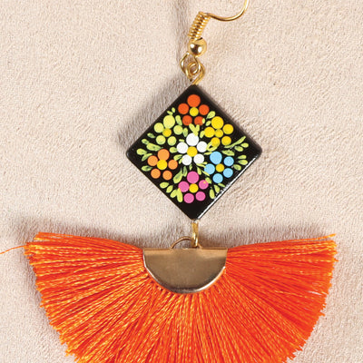 Joyeria Artesanal Aretes Mexico Artesanal Cuadrito Varios Naranja 602185