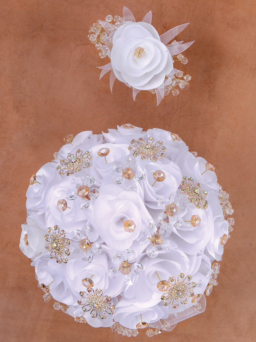 Ramo para XV Años Mis XV Primaveras en Acrílico Satinado Color Blanco/Oro 602322