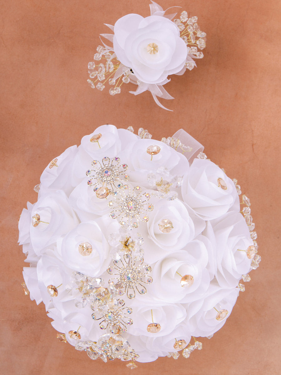 Ramo para XV Años Mis XV Primaveras en Acrílico Satinado Color Blanco/Oro 602334