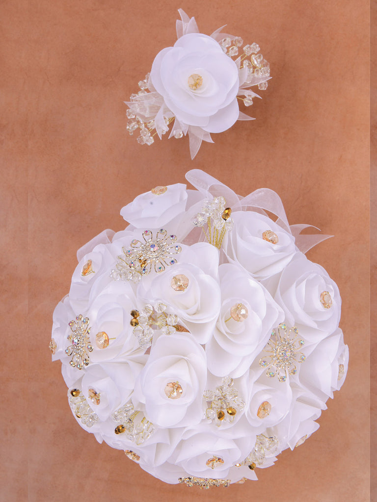 Ramo para XV Años Mis XV Primaveras en Acrílico Satinado Color Blanco/Oro 602346