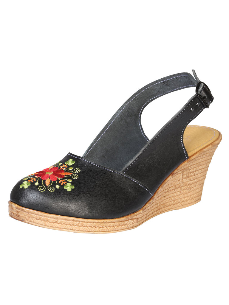Huarache Mocasín de Mujer México Artesanal Bordada Artesanal en Piel Color Negro 602358
