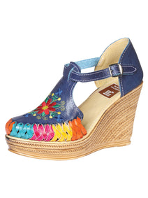 Huarache Plataforma Mis Xv Primaveras Paradise Bordado Piel Azul 602370