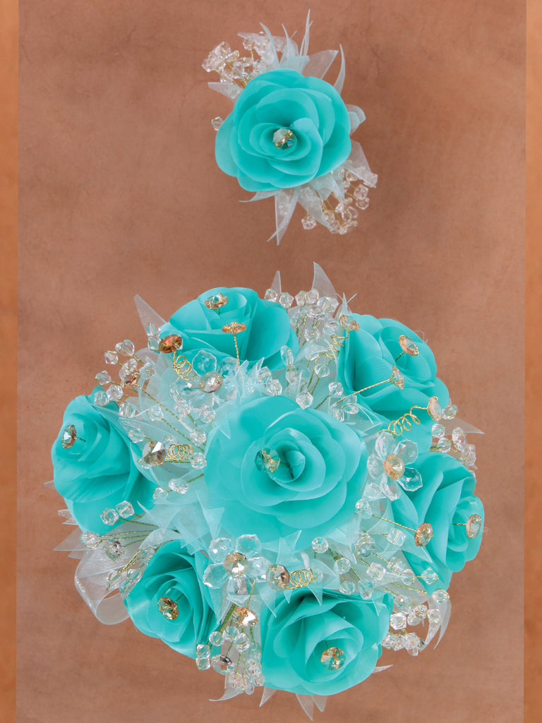 Ramo para XV Años Mis XV Primaveras en Acrílico Satinado Color Aqua/Oro 602399