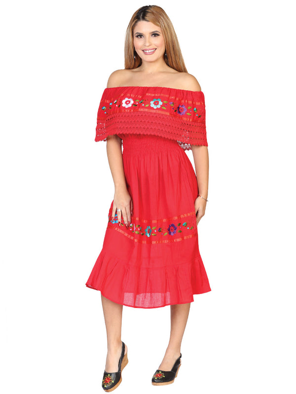 Vestido Mexico Artesanal Maria Bonita 50% Algodon 50% Poliester Rojo 602432