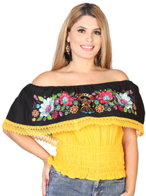 Blusa Juvenil Mexico Artesanal Animada 100% Algodon Negro 602449