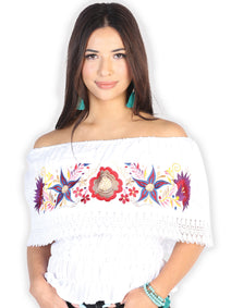 Blusa Juvenil Mexico Artesanal Noche Buena 100% Algodon Blanco 602456
