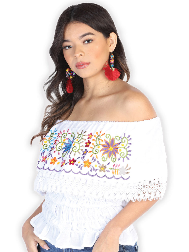 Camisa Casual de Mujer México Artesanal Bordada Artesanal en 100% Algodón Color Blanco 602459
