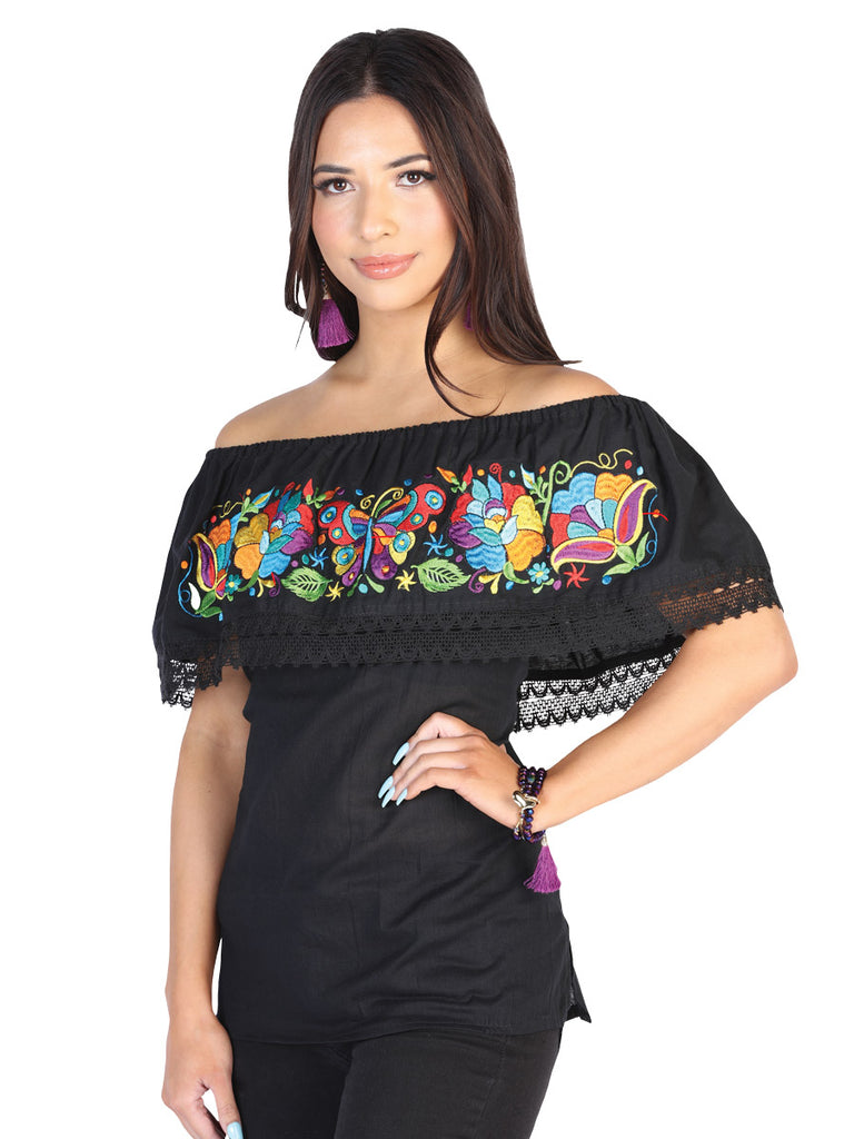 Camisa Casual de Mujer México Artesanal Bordada Artesanal en 50% Algodón 50% Poliéster Color Negro 602472