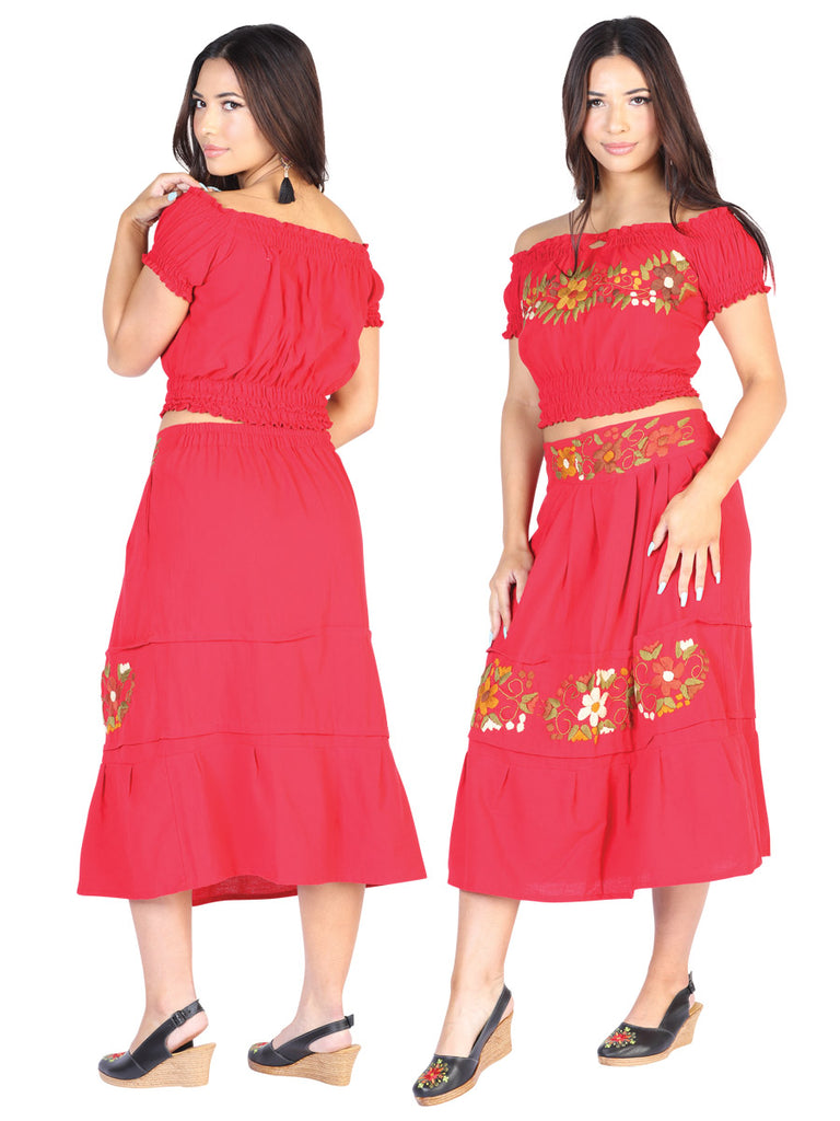 Vestido de Mujer México Artesanal Bordado/a Bordada Artesanal en 50% Algodón 50% Poliéster Color Rojo 602476