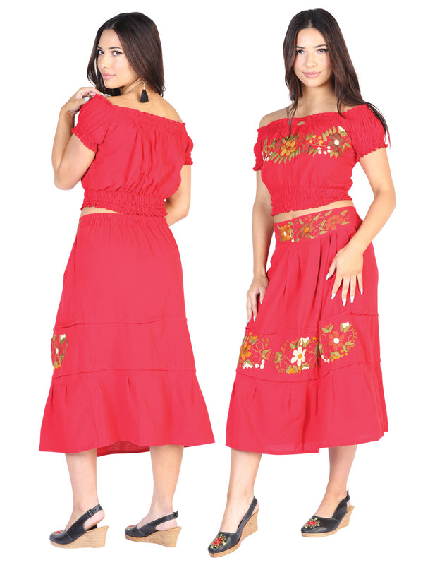 Vestido de Mujer México Artesanal Bordado/a Bordada Artesanal en 50% Algodón 50% Poliéster Color Rojo 602476