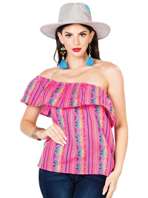 Camisa Casual de Mujer México Artesanal SK-B022 Cambaya-100 Bordada en Cambaya-100% Algodón Color Rosa 602999