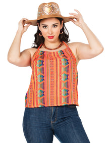Blusa Mexico Artesanal Tirantes Cambaya-100% Algodon Naranja 603006