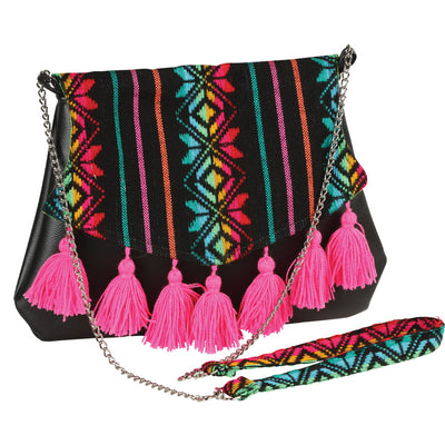 Bolsa de Mujer México Artesanal SK-B042 Artesanal en 100% Poliéster Color Negro 603021