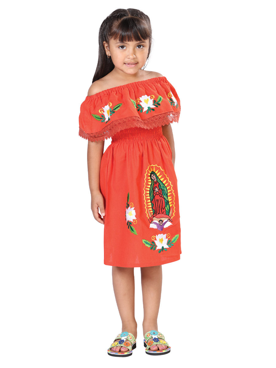 Vestido de Niña México Artesanal en 100% Algodón Color Naranja 603083