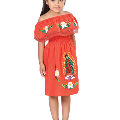 Vestido de Niña México Artesanal en 100% Algodón Color Naranja 603083
