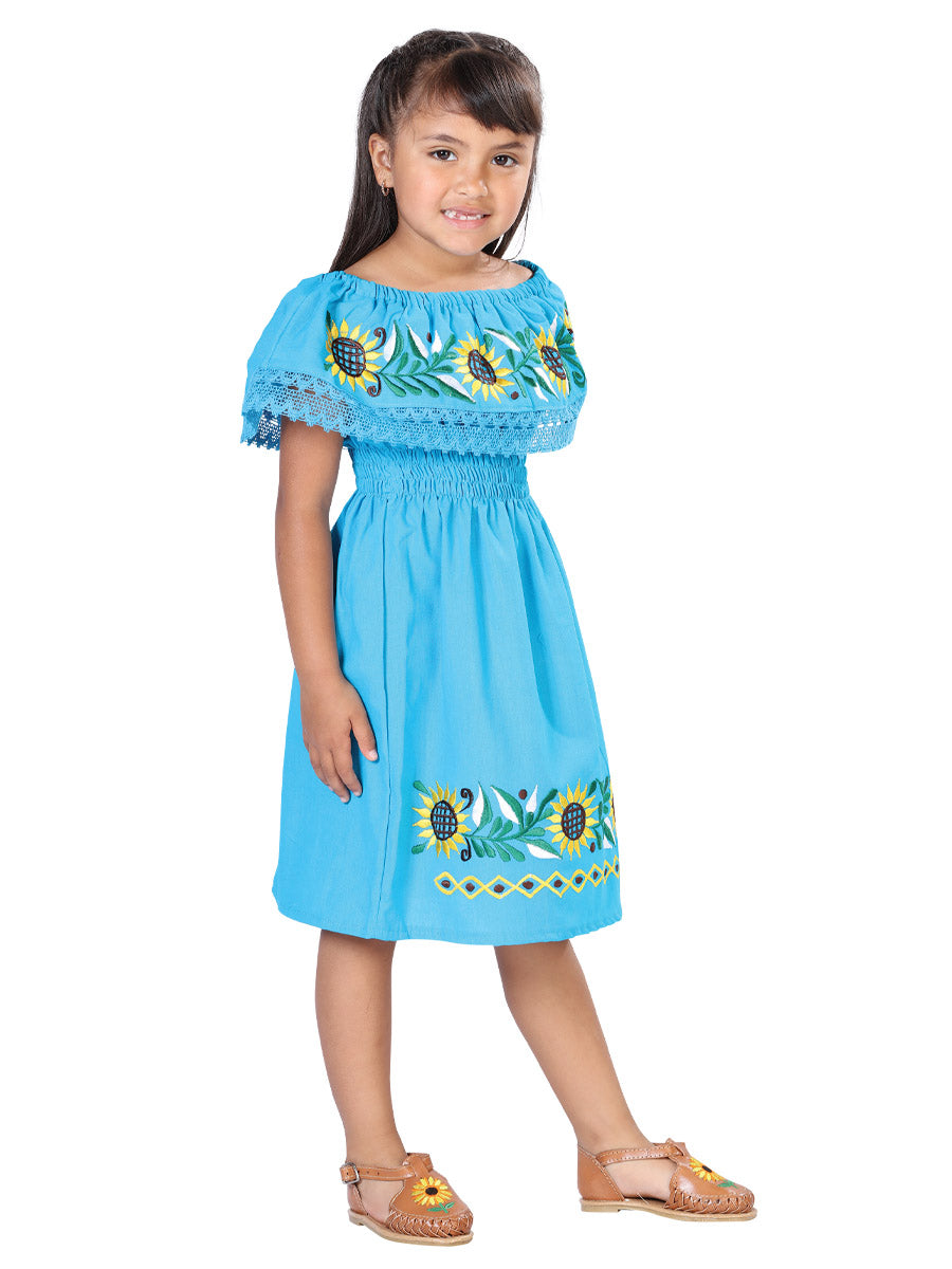 Vestido de Niña México Artesanal en 100% Algodón Color Azul 603085