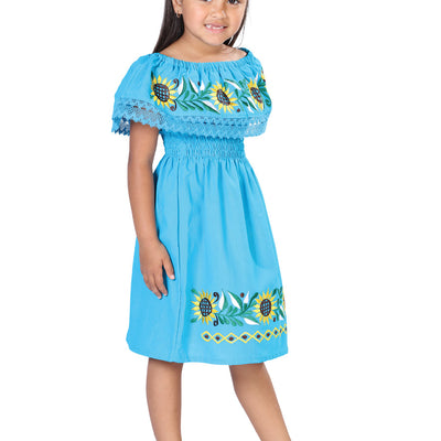 Vestido de Niña México Artesanal en 100% Algodón Color Azul 603085
