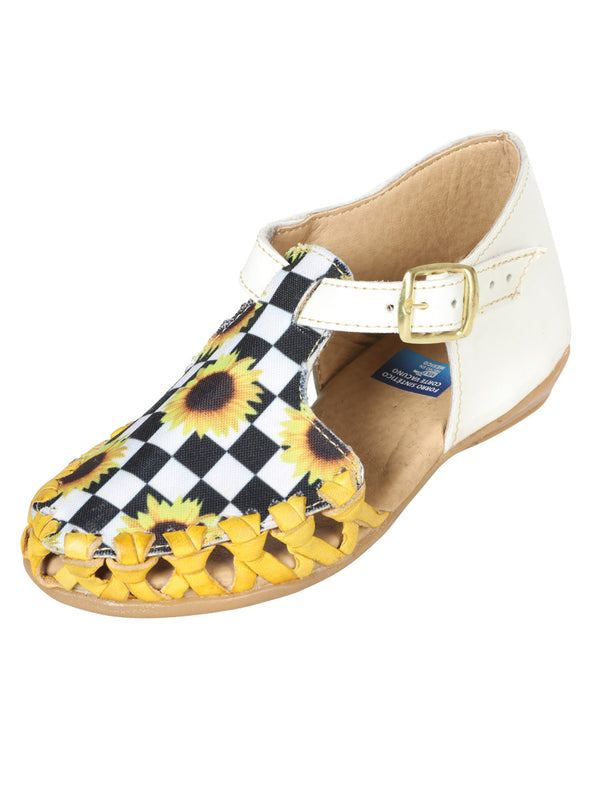 Artesanal Mexicano Sandalias Piel Blanco/amarillo 603281