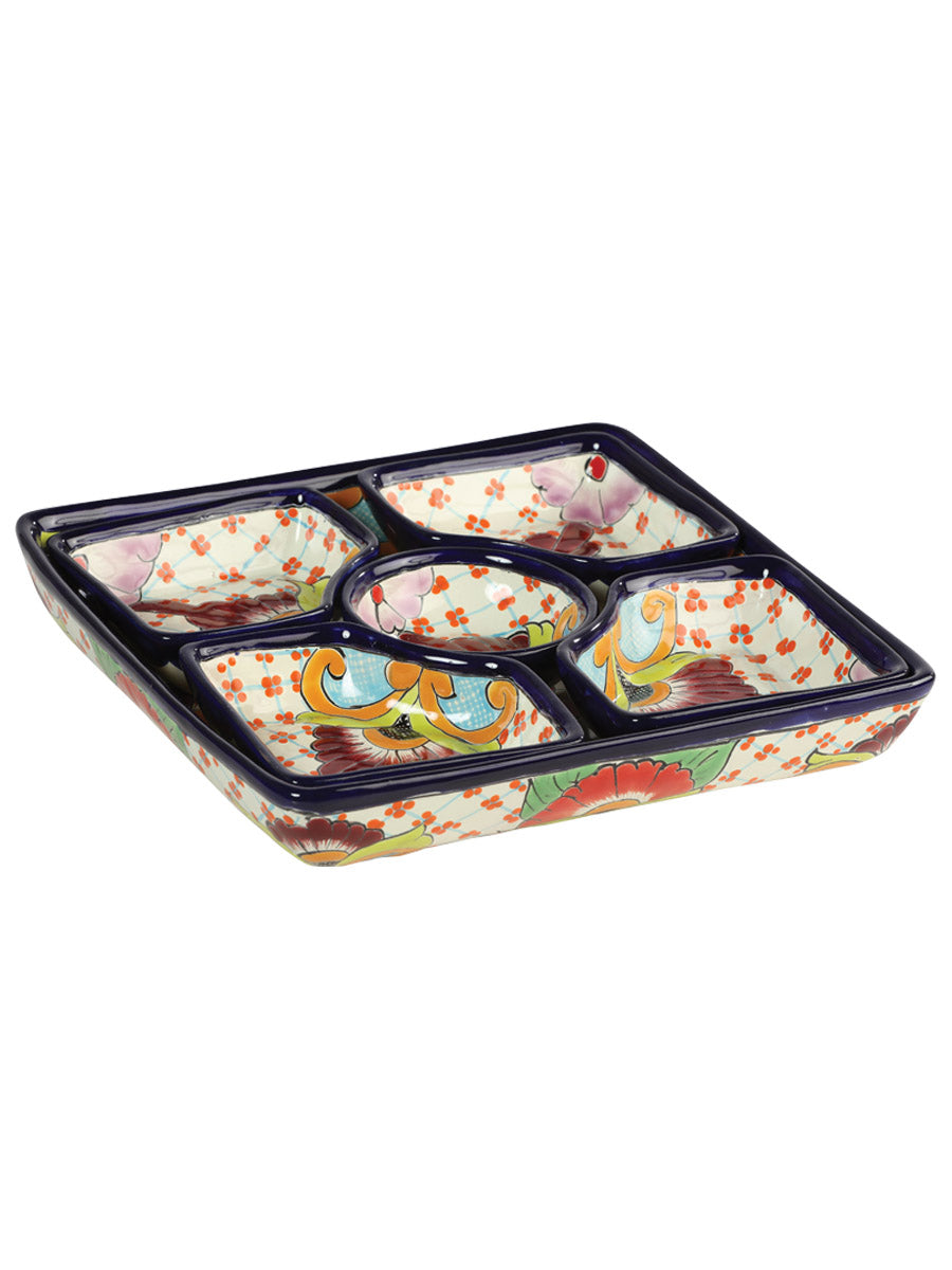 Artículo Hogar Mexico Artesanal Botanero Cuadrado Talavera Azul/Multicolor 603297
