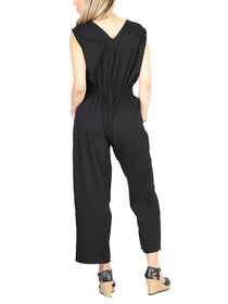 Artesanal Bordado Jumpsuit 100% Algodón Negro 604047