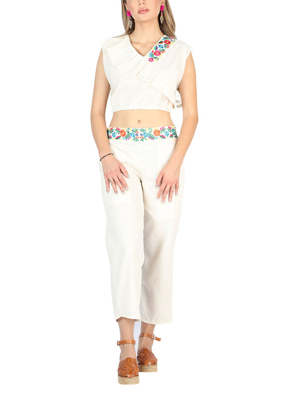 Artesanal Bordado Conjunto 100% Algodón Beige 604049