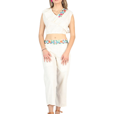 Artesanal Bordado Conjunto 100% Algodón Beige 604049