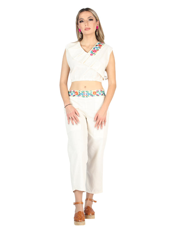 Artesanal Bordado Conjunto 100% Algodón Beige 604049