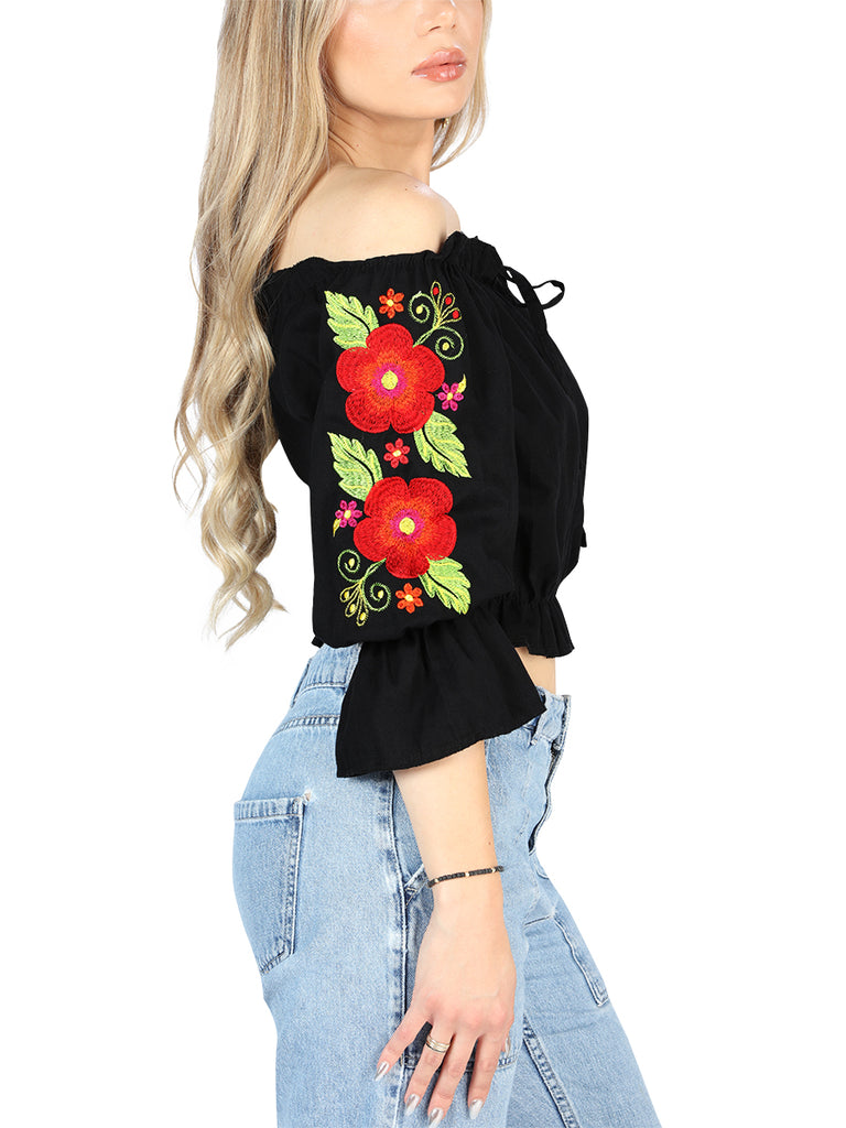 Camisa Casual de Mujer El General Bordada Charro Artesanal en 100% Algodón Color Negro 604050