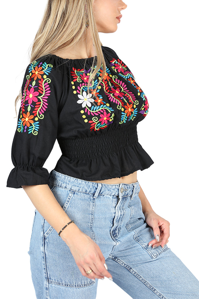 Camisa Casual de Mujer El General Bordada Charro Artesanal en 100% Algodón Color Negro 604051