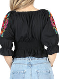 Camisa Casual de Mujer El General Bordada Charro Artesanal en 100% Algodón Color Negro 604051