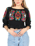 Camisa Casual de Mujer El General Bordada Charro Artesanal en 100% Algodón Color Negro 604051