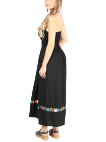 Artesanal Bordado Vestido 100% Algodón Negro 604053
