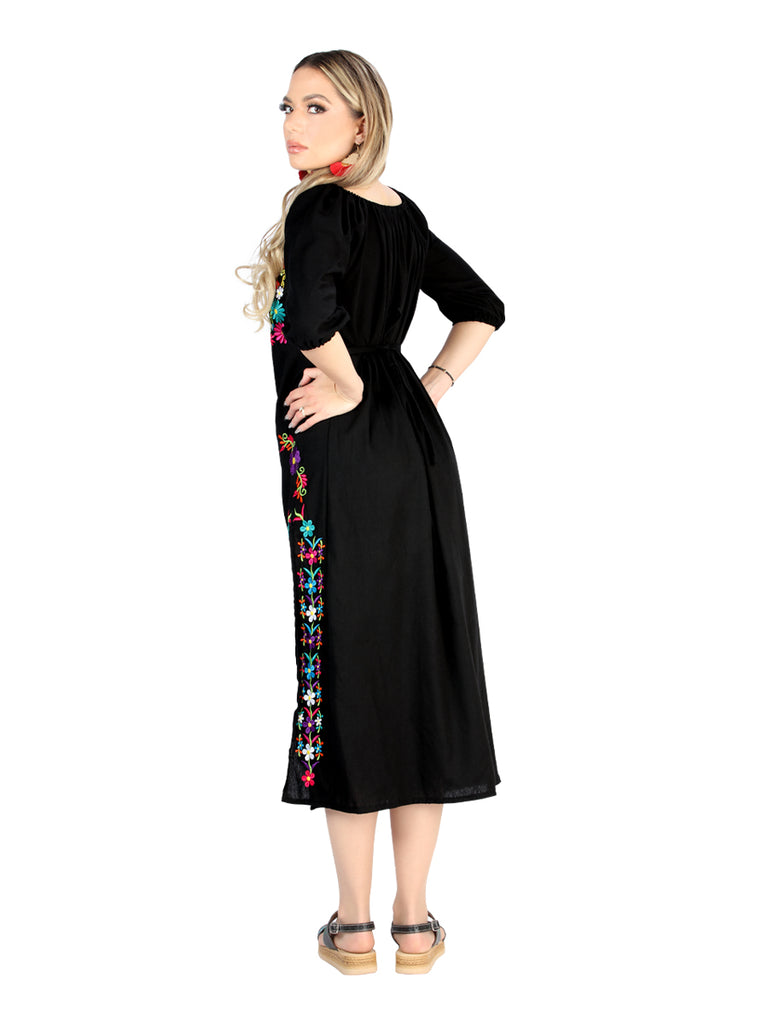 Vestido de Mujer El General Bordada Charro Artesanal en 100% Algodón Color Negro 604054