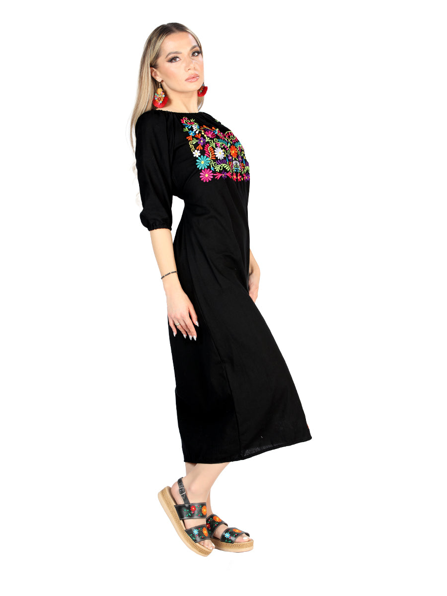 Vestido de Mujer El General Bordada Charro Artesanal en 100% Algodón Color Negro 604054