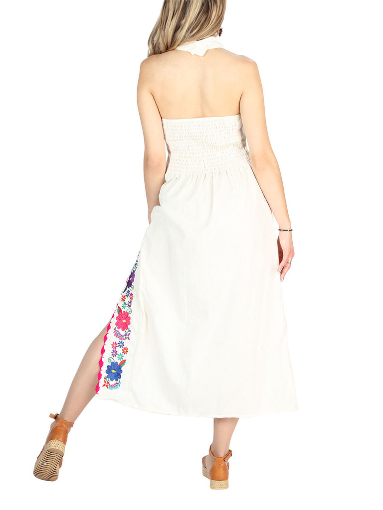 Vestido de Mujer El General Bordada Charro Artesanal en 100% Algodón Color Beige 604055
