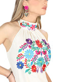 Vestido de Mujer El General Bordada Charro Artesanal en 100% Algodón Color Beige 604055