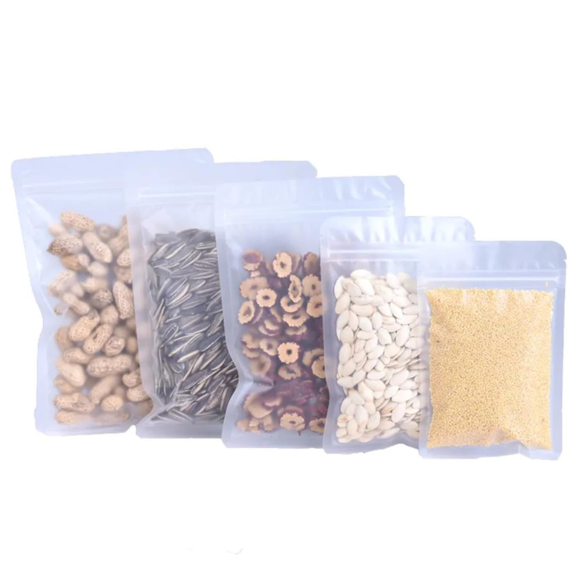 100 Bolsas Esmeriladas de Cierre Hermético de Cremallera Resellable. Ideal para Envasado, Empaquetado y Exhibición de Alimentos. Almacena Frutos Secos, Café.