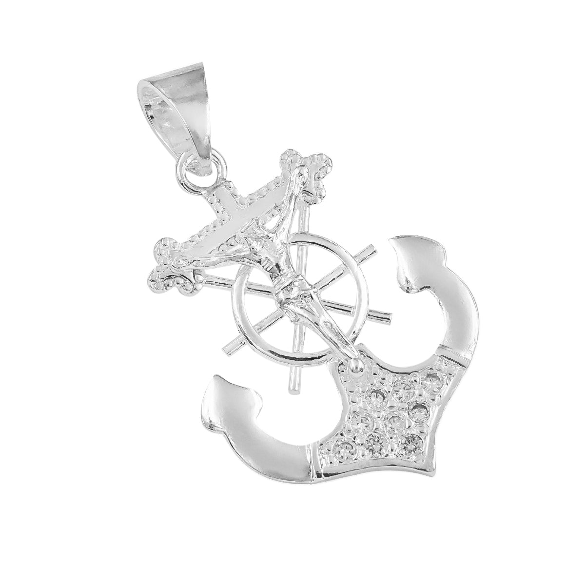 Dije De Cruz Con Forma De Ancla De Plata 925