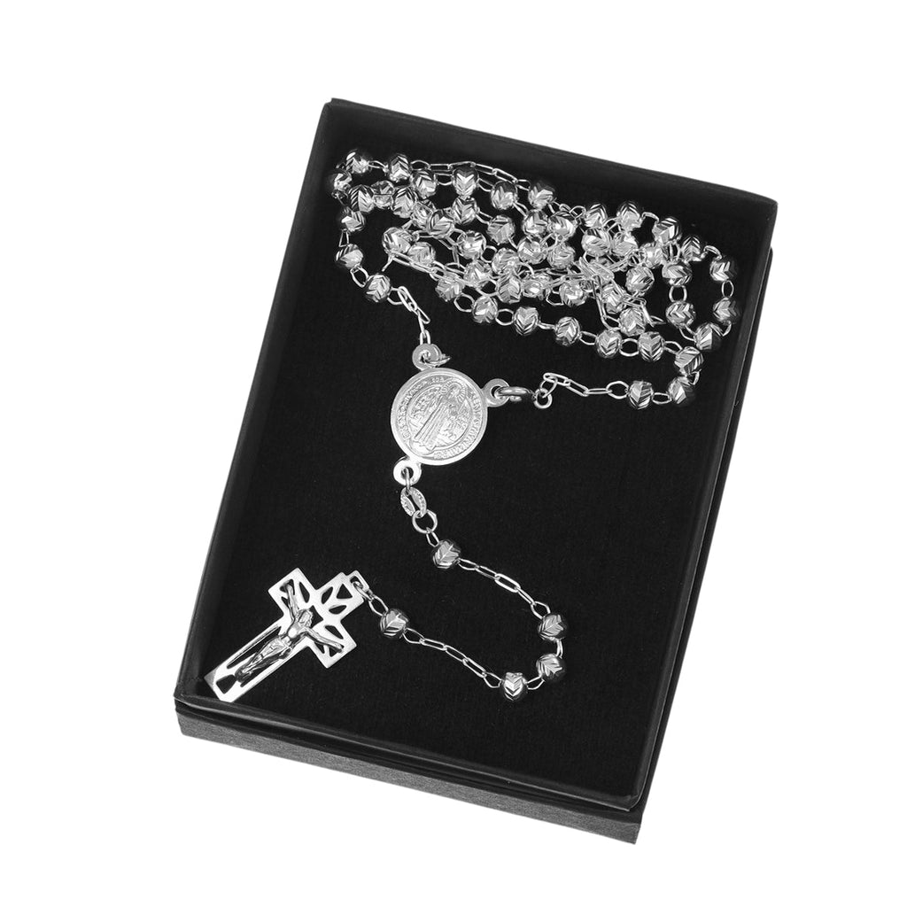 Rosario De Plata Ley 925 Con Bola Diamantada De 50 Cm