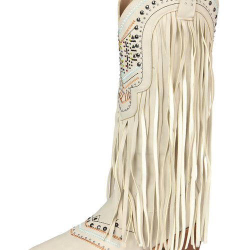 Bota Vaquera de Mujer El General Western Wear SYG-2710 en Piel Crazy Color Hueso 702038