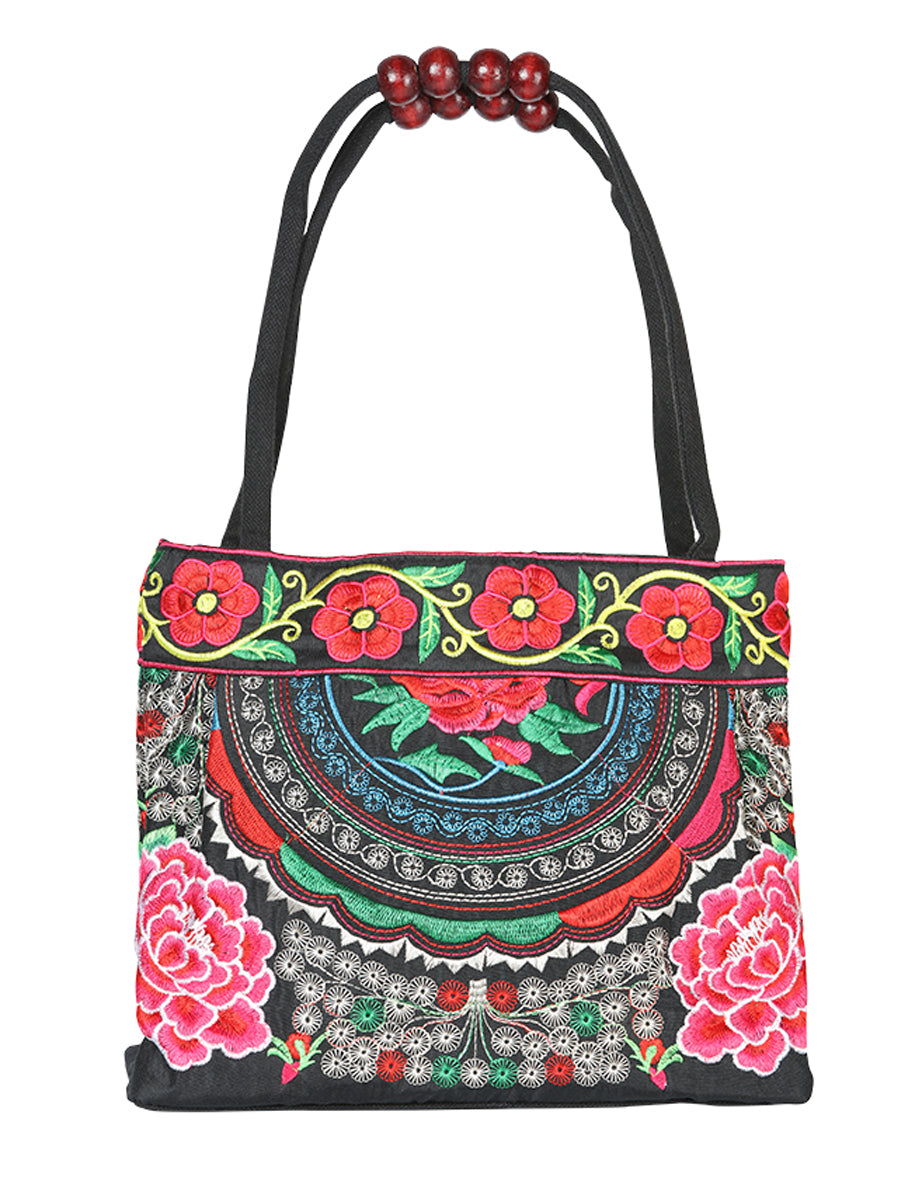 Bolsa de Mujer El General AC-139 Bordada en Tela Color Negro/Rosa 702176