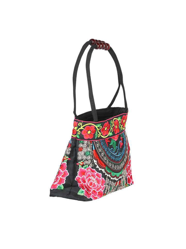 Bolsa de Mujer El General AC-139 Bordada en Tela Color Negro/Rosa 702176