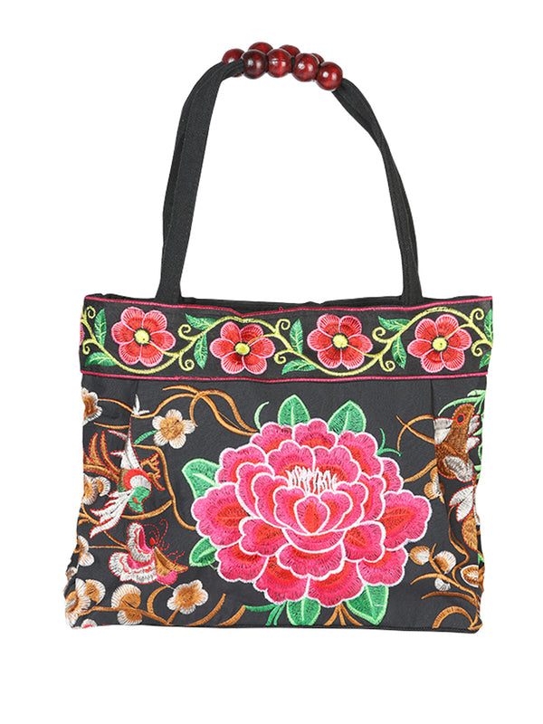 Bolsa Bordada El General Ac-143 Tela Negro/Rosa 702177