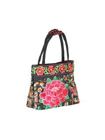 Bolsa Bordada El General Ac-143 Tela Negro/Rosa 702177