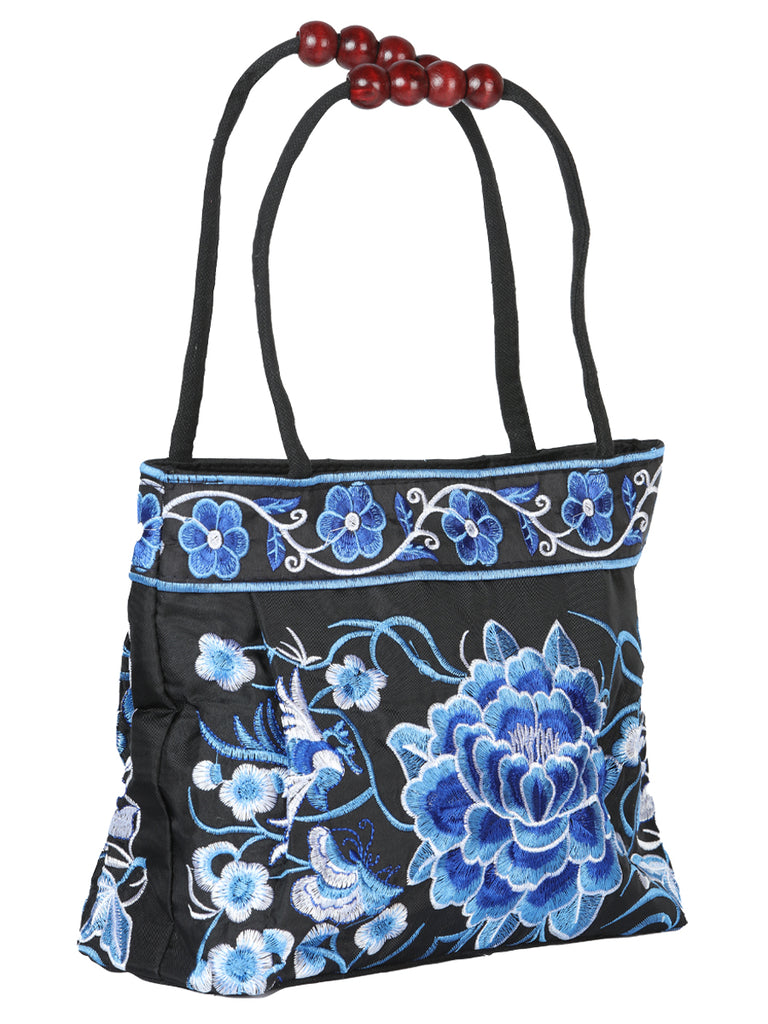Bolsa de Mujer El General AC-146 Bordada en Tela Color Negro/Azul 702178